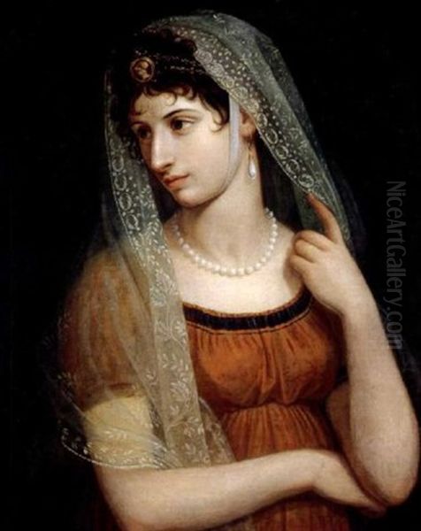 Portrait Of A Lady (elisa Bonaparte?) Oil Painting by Pietro Benvenuti