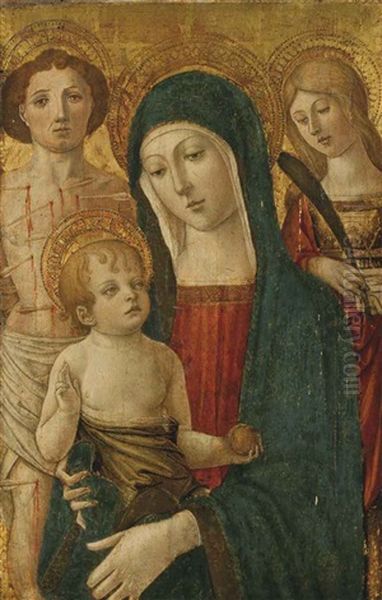 Vierge A L'enfant Entouree De Saint Sebastien Et De Sainte Lucie Oil Painting by  Benvenuto di Giovanni