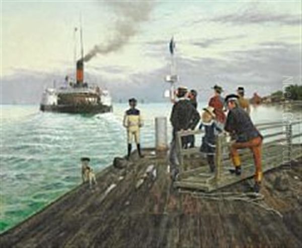 From The Steamer Wharf At Taarbaek Oil Painting by Alfred Benzon