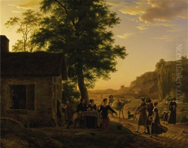 Les Musiciens Ambulantes - The Strolling Musicians Oil Painting by Antoine Beranger