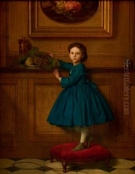 Portrait D'une Petite Fille Avec Une Corbeille De Fruit Oil Painting by Emile Beranger