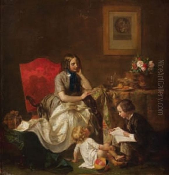 Mere Et Enfants Oil Painting by Jean Baptiste Antoine Emile Beranger