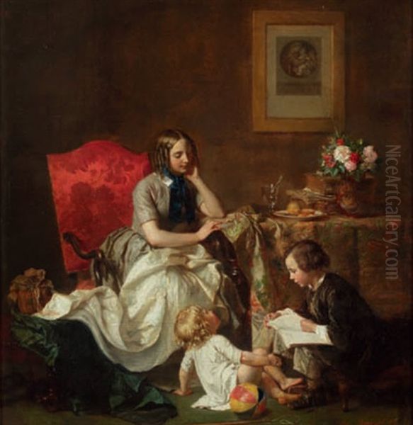 Mere Et Enfants Oil Painting by Jean Baptiste Antoine Emile Beranger