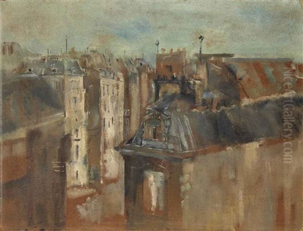 Les Toits De Paris (+ Tete, Verso) Oil Painting by Christian Berard