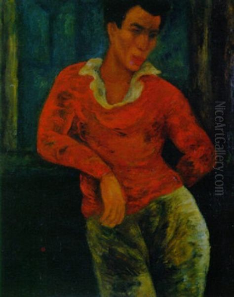 Portrait D'homme A La Chemise Rouge Oil Painting by Christian Berard