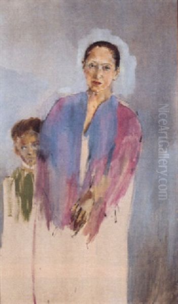 Portrait Of Helena Rubenstein With Her Son Oil Painting by Christian Berard