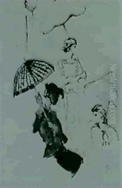 Deux Dessins De Modeles Aux Parasols Oil Painting by Christian Berard