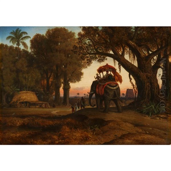 Elephant Caravan Oil Painting by Evremond de Berard