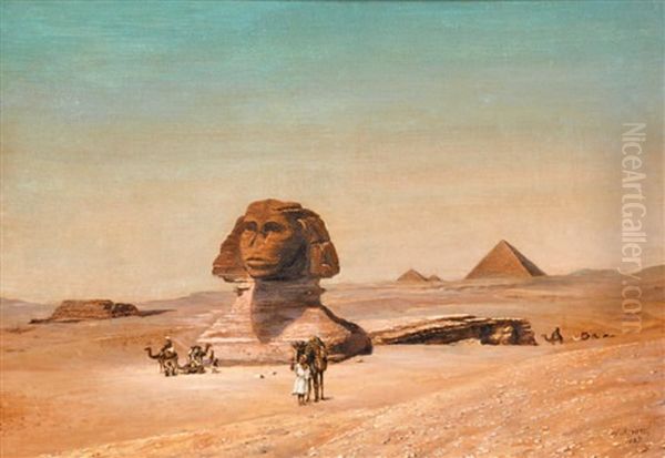 Halte De Chameliers Pres Du Sphinx Au Caire Oil Painting by Evremond de Berard