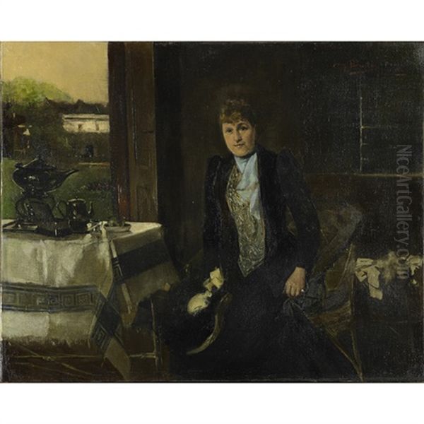 Portrait Of A Woman By A Window Oil Painting by Ferry Beraton