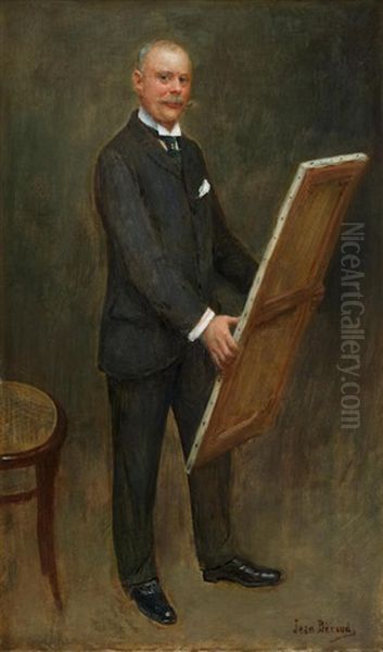 Homme Debout Tenant Un Tableau Oil Painting by Jean Beraud