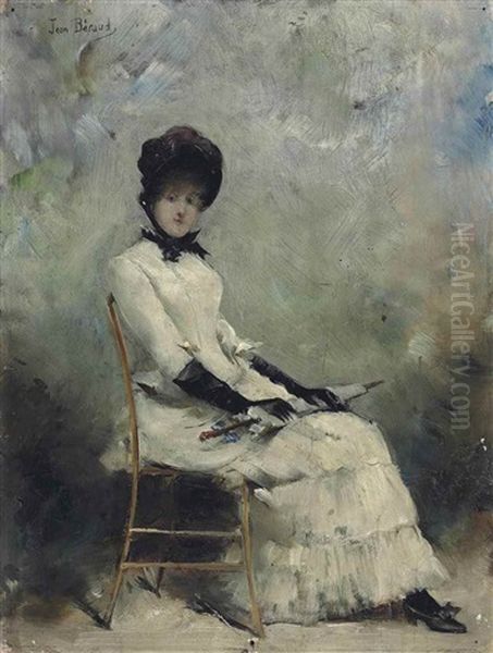 Dame Assise A L'ombrelle Oil Painting by Jean Beraud