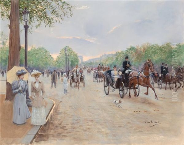 Sur Les Champs Elysees Oil Painting by Jean Beraud