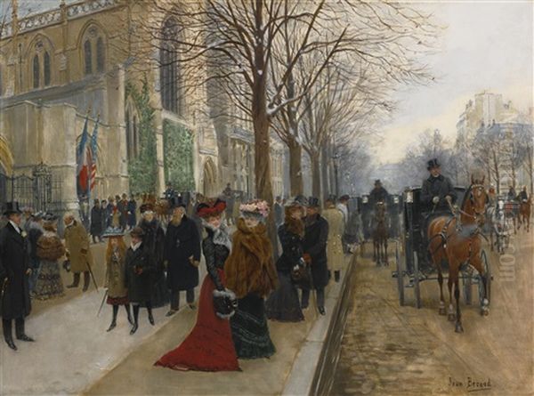 Apres L'office A L'eglise De La Sainte Trinite, Noel 1890 Oil Painting by Jean Beraud