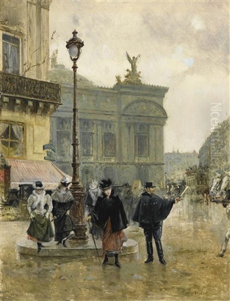 Refuge, La Place De L'opera Oil Painting by Jean Beraud