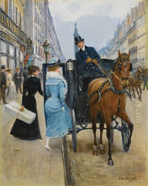 Courses Rue De La Paix Oil Painting by Jean Beraud