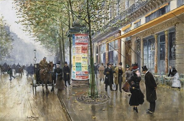 Les Grands Boulevards (cafe Americain) Oil Painting by Jean Beraud