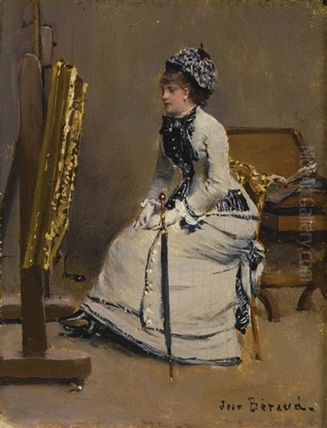 Femme Assise Devant Un Tableau Oil Painting by Jean Beraud