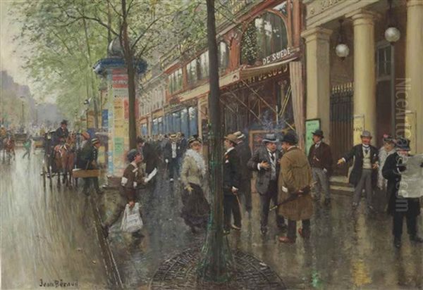 Les Grands Boulevards. Le Theatre Des Varietes Oil Painting by Jean Beraud