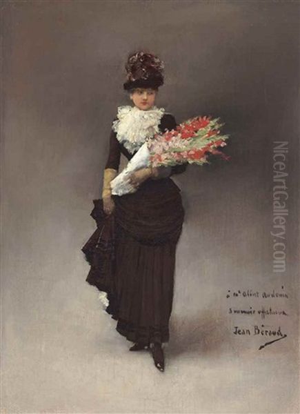 Jeune Femme Au Bouquet De Fleurs Oil Painting by Jean Beraud