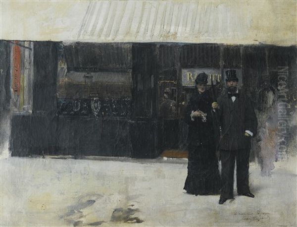 Couple Devant Une Bijouterie Oil Painting by Jean Beraud