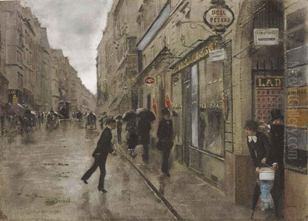 Rue De Richelieu Sous La Pluie Oil Painting by Jean Beraud