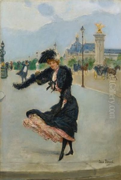 Elegante Devant Le Grand Palais Sur Le Pont Alexandre Iii Oil Painting by Jean Beraud