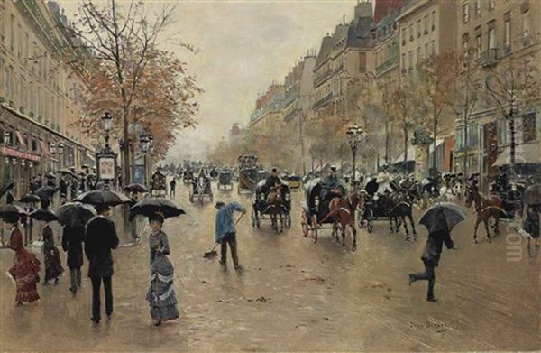 Boulevard Poissonniere En Automne Oil Painting by Jean Beraud