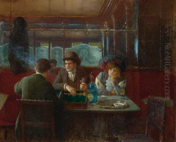 Backgammon At The Cafe Oil Painting by Jean Beraud