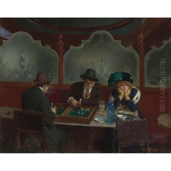 Les Joueurs De Jacquet Backgammon Oil Painting by Jean Beraud