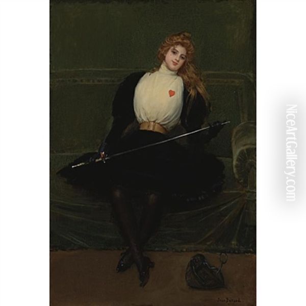 A Woman Fencer Oil Painting by Jean Beraud