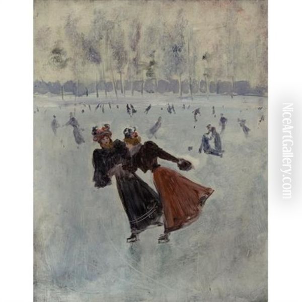 Women Skating Oil Painting by Jean Beraud