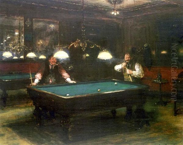 Les Joueurs De Billiard Oil Painting by Jean Beraud