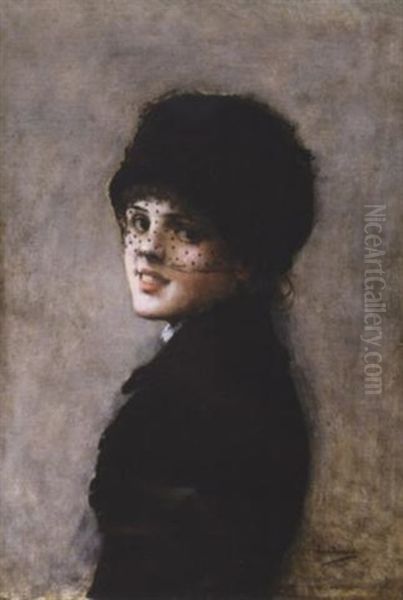 Portrait D'une Jeune Parisienne Oil Painting by Jean Beraud