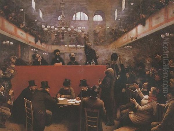 Reunion Publique A La Salle Graffard Oil Painting by Jean Beraud