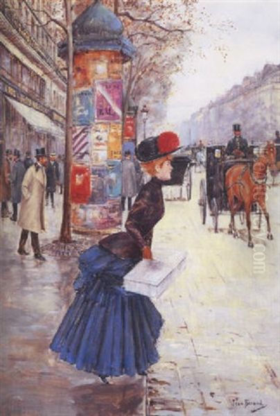 Jeune Femme Traversant Le Boulevard Oil Painting by Jean Beraud