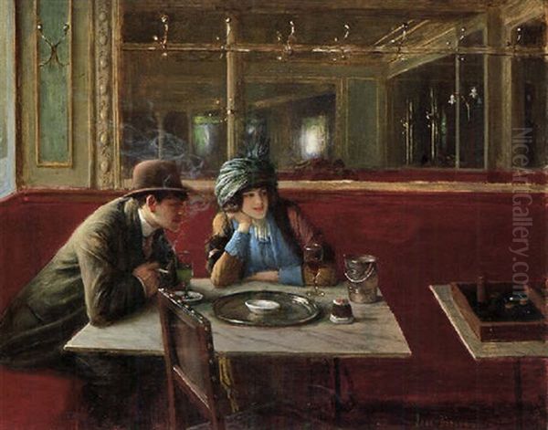 Au Cafe Oil Painting by Jean Beraud