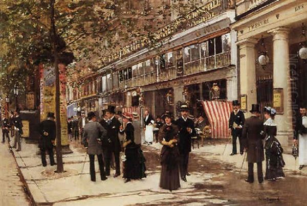 Le Boulevard Montmartre Anime Devant Le Theatre Des Varietes Oil Painting by Jean Beraud