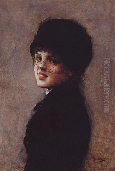 Portrait D'une Jeune Parisienne Oil Painting by Jean Beraud