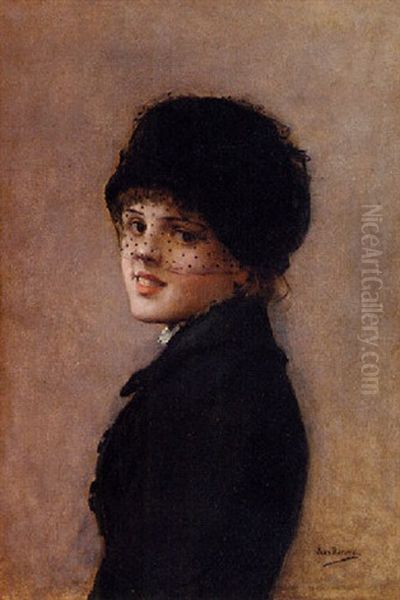 Portrait D'une Jeune Parisienne Oil Painting by Jean Beraud