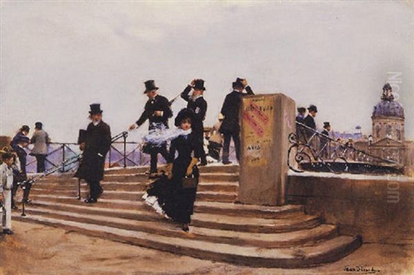 Pont Des Arts: Windy Day Oil Painting by Jean Beraud