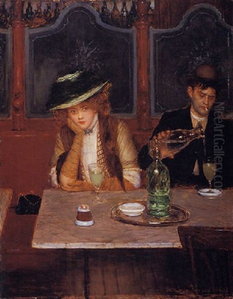 Absinthe Drinkers Oil Painting by Jean Beraud