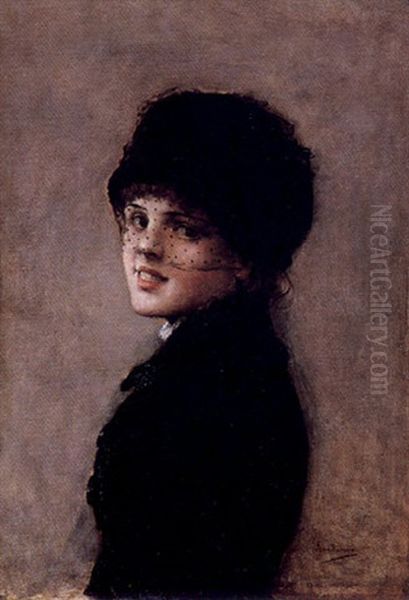 Portrait D'une Jeune Parisienne Oil Painting by Jean Beraud