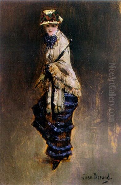 Young Woman With An Umbrella Oil Painting by Jean Beraud