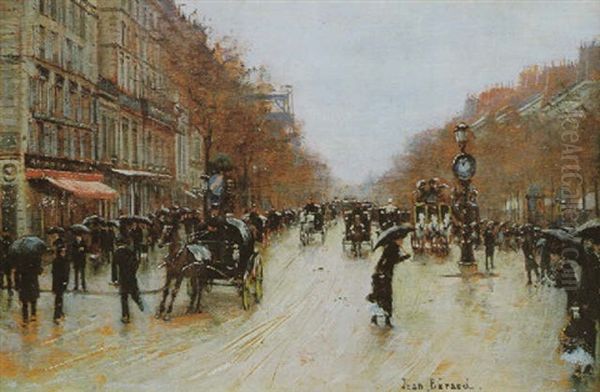 Animation Sur Les Grands Boulevards A Paris Oil Painting by Jean Beraud