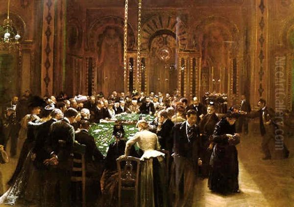 The Casino At Monte Carlo (rien Ne Va Plus !) Oil Painting by Jean Beraud