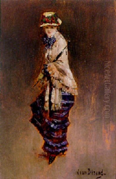 Young Woman With An Umbrella Oil Painting by Jean Beraud