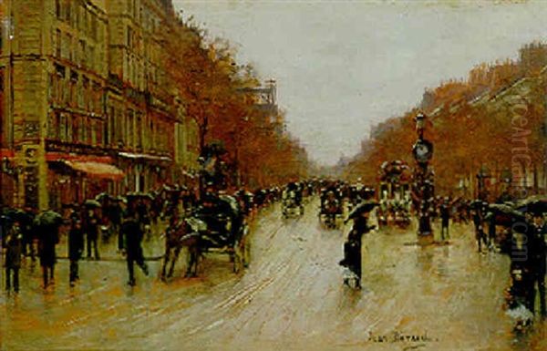 A Rainy Boulevard, Paris Oil Painting by Jean Beraud