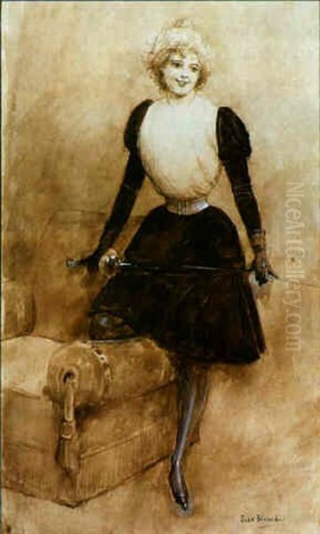 Jeune Femme Au Fleuret Oil Painting by Jean Beraud