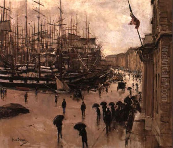 A Rainy Day On The Quay, Marseilles Oil Painting by Jean Beraud